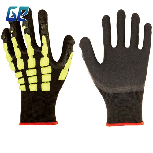 13G POLYESTER SHELL,ANTI-IMPACT DOTS PALM LATEX FOAM